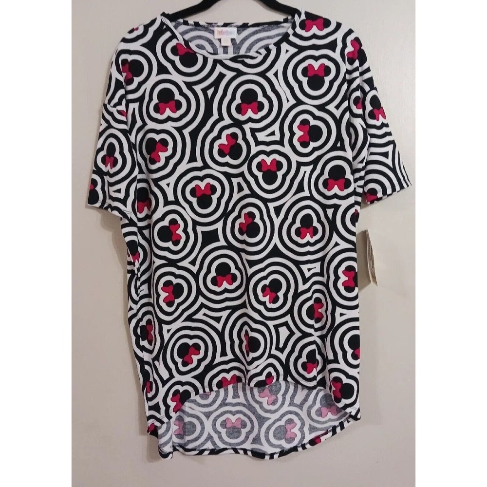 *NWT* LulaRoe Irma White With Black Minnie Mouse Pink Bows Long T-Shirt Size XXS
